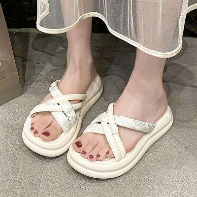 Women's Slippers Summer Wear Versatile Thick-soled Soft-soled Cool Slippers Non-slip and Deodorant Outdoor Beach One-word Slippers Women