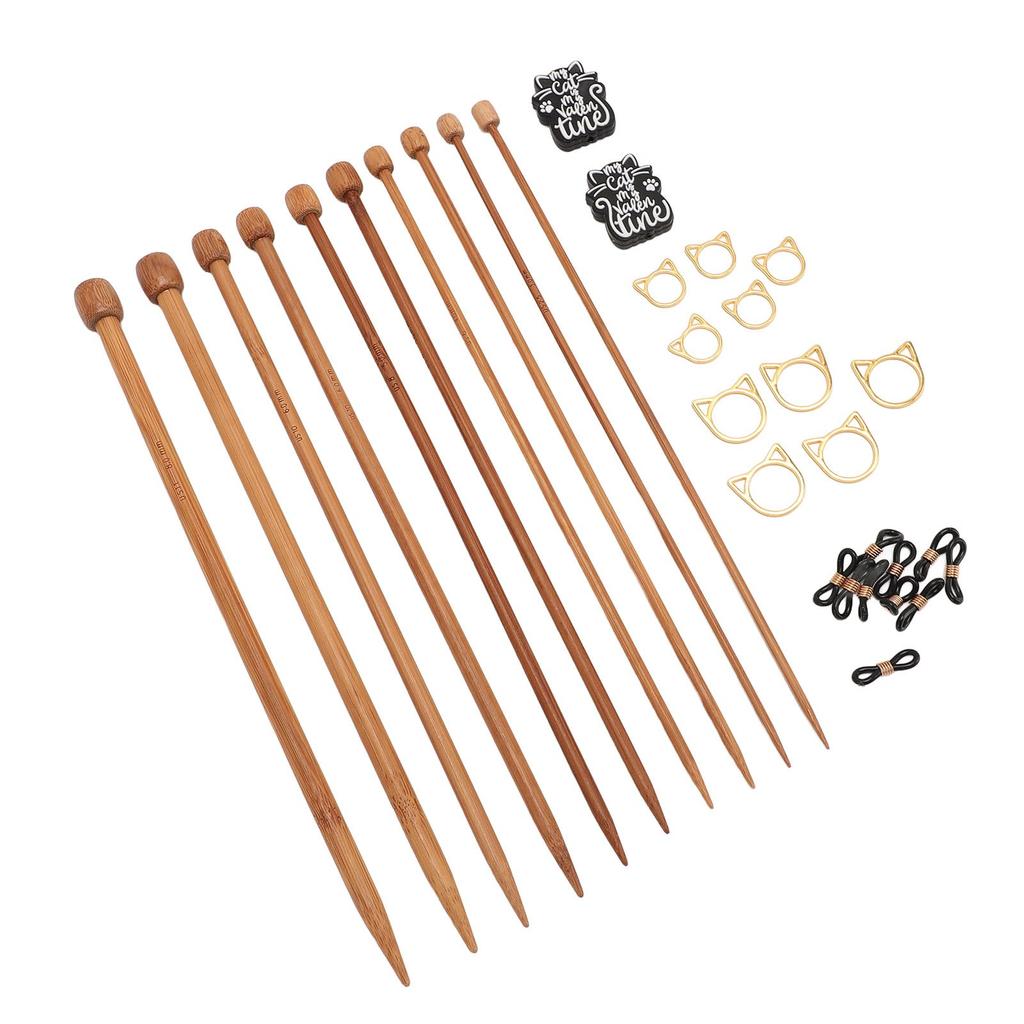 10PCS Bamboo Needles Cat Needle Stoppers and Stitch Markers Non Slip Stitch Rings for Sweater