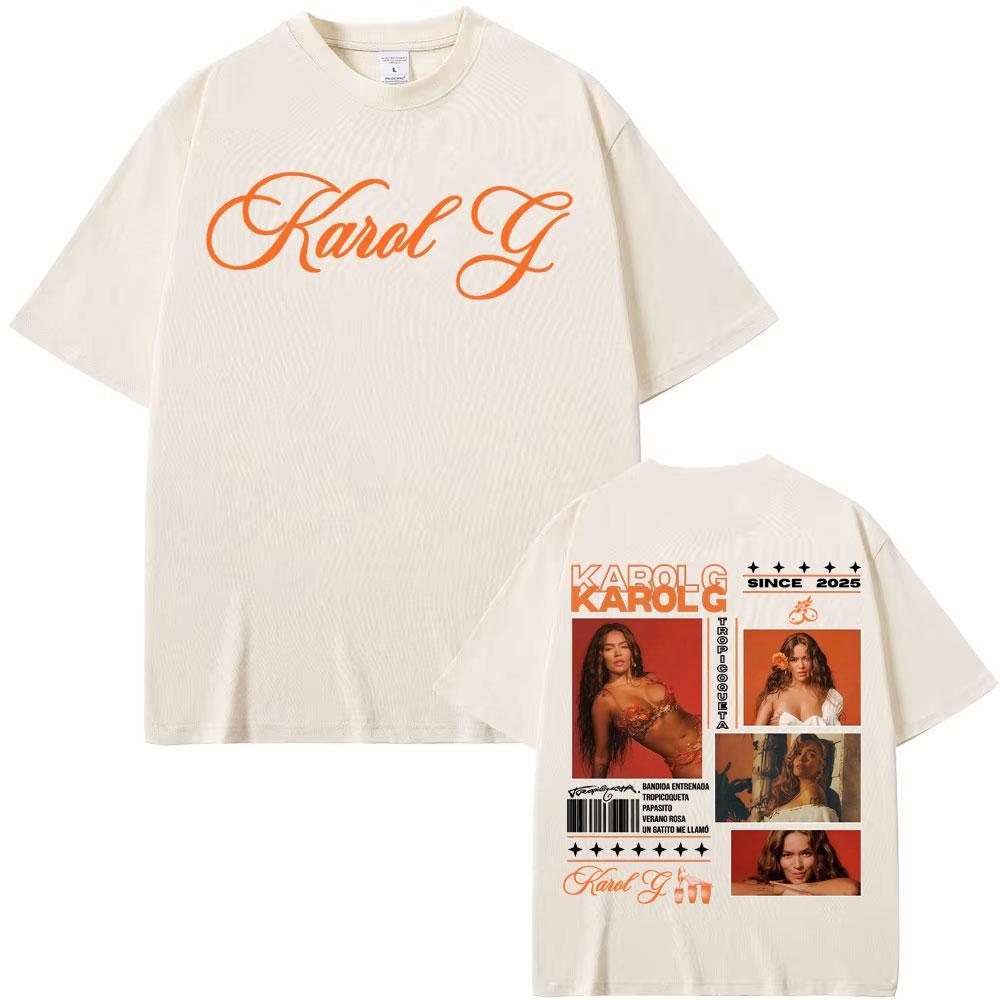 Karol G Tropicoqueta 2025 Summer New Album Merch 100 Cotton Printing TShirt Women High Street Hip Hop Vintage Casual Tops Y2K