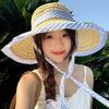 Blue Grid Woven Hat Wide Brim Fisherman Hat Fashion Sun Cap  Summer