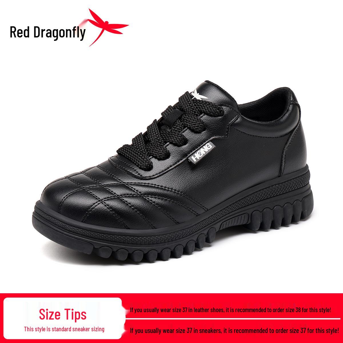 Red Dragonfly Women s Winter Velvet Soft Sole Leather Casual Shoes for Middle-aged and Elderly 40 чёрный