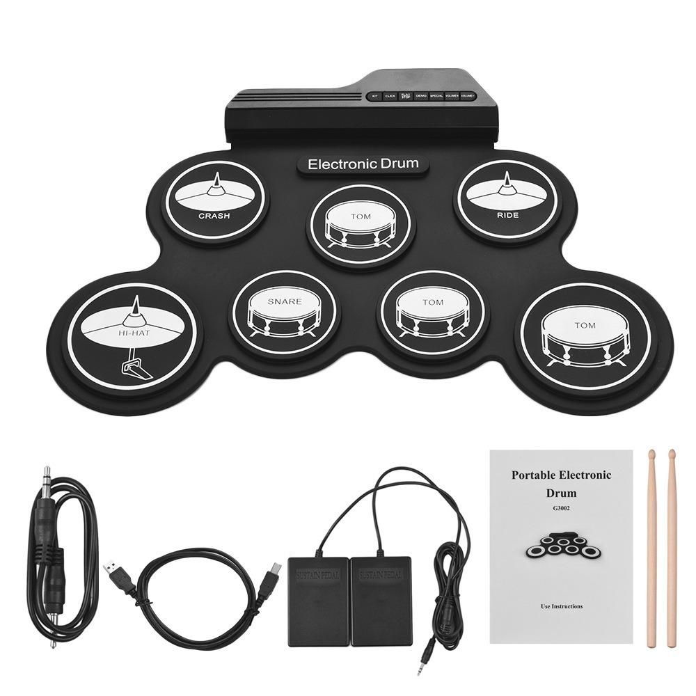 Folding Electric Drum Set Silicone Practice Drums Pad Kit Portable Music Drums