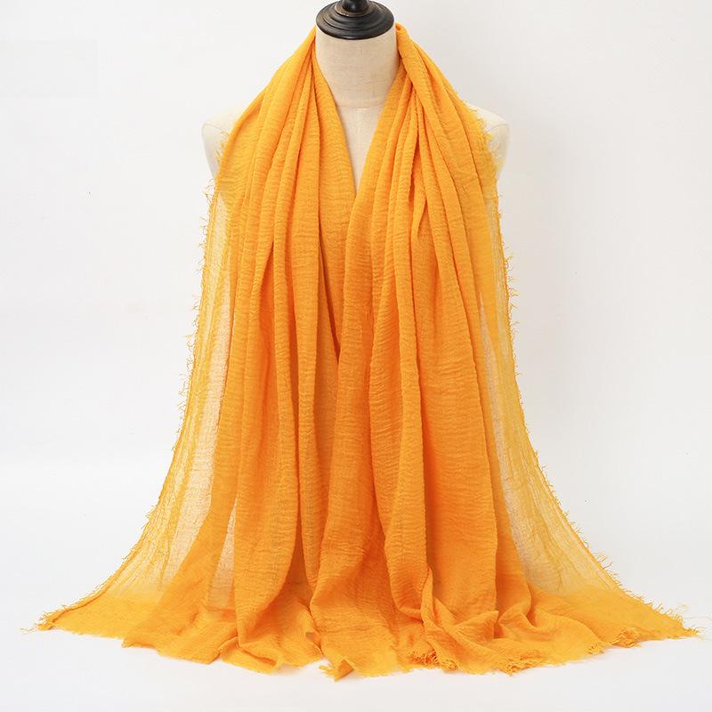 New Style Wrinkled Cotton Scarf with Fur Edge and Rayon, Large Solid Color Women's Headscarf BS414