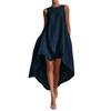 Women's Color Cotton Linen Irregular Sleeveless Dress With Short Front And Long Back