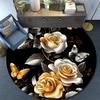 Golden Roses and Butterflies Round Area Rug,Carpet Rug for Living Room Bedroom Sofa Playroom Decor,Non-slip Floor Mat