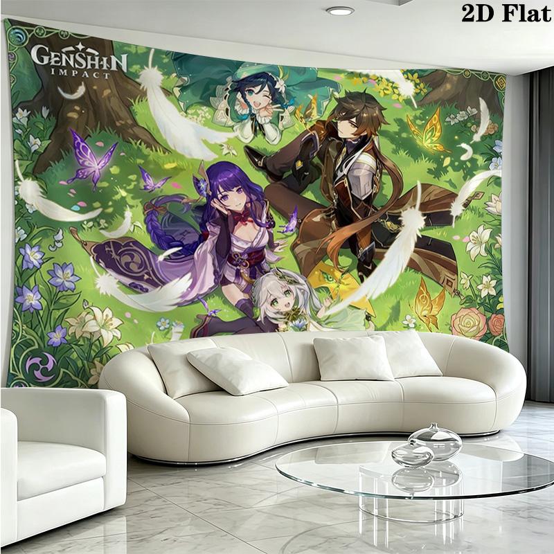 Genshin Impact Poster Wall Tapestry Aesthetic Wall Hanging Printed Fabric Blanket Decorative Tapestries for Bedroom Living Room Home Decor