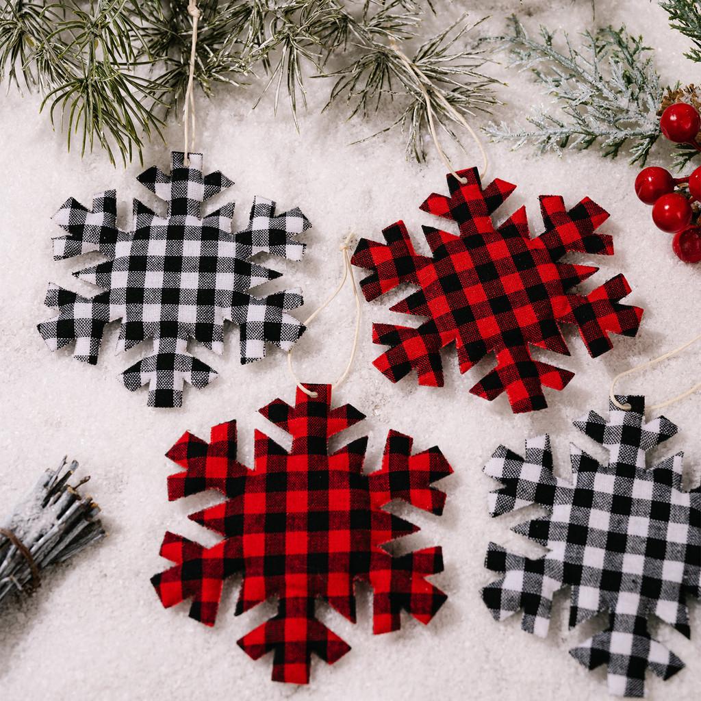 Vibrant And Red Black Checked Snowflake Christmas Ornaments Perfect For Decor Holiday