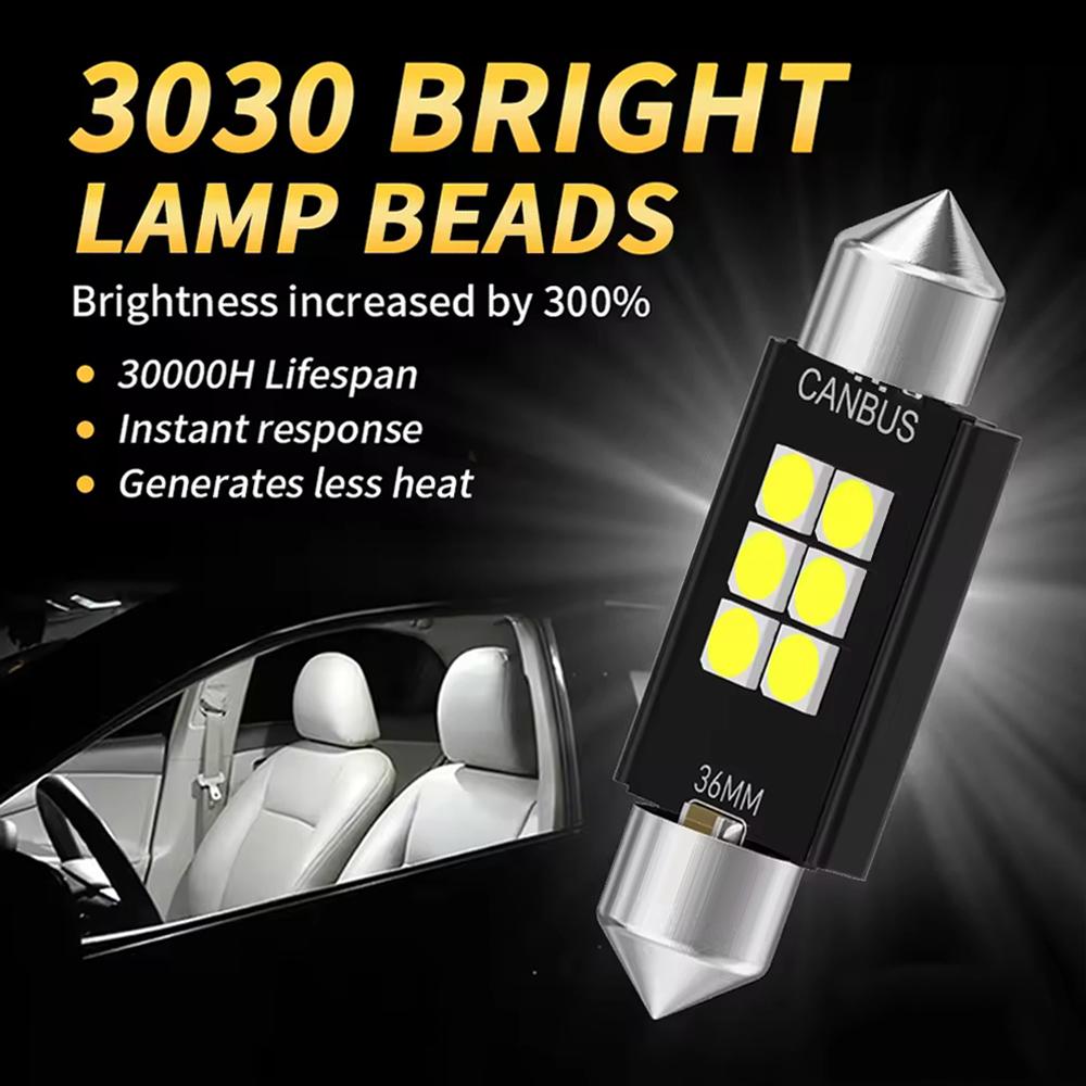 2/10 SZTUK 31/36/39/41 MM C5W Festoon Żarówka LED Canbus 30306SMD 6500K 600LM Biała Oświetlenie Wnętrza Samochodu Kopuła Mapy Bagażnik Tablica Rejestracyjna
