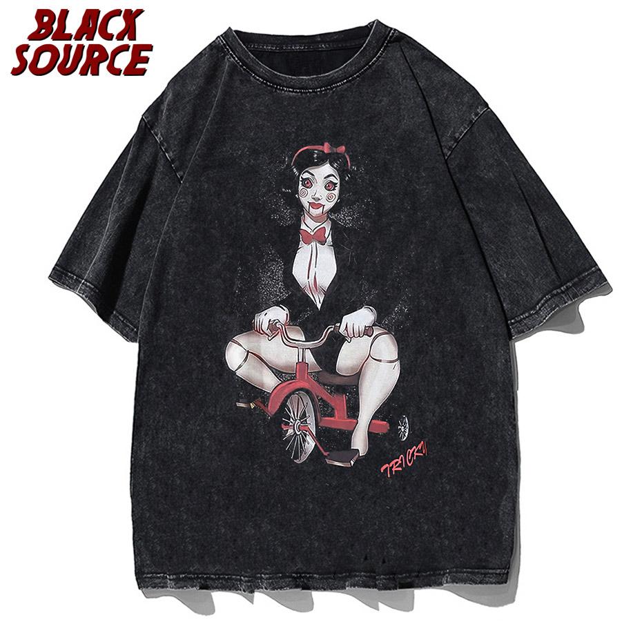 Retro T-Shirts Men Washed Scary Mask Woman Graphic Print T Shirt Men 2022 Summer Oversized Vintage T-Shirt Men Fashion S разноцветный