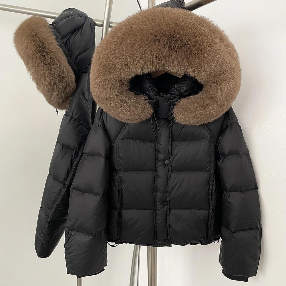 OFTBUY Fluffy Jacket Female Hooded White Duck Down Coat 2025 New Autumn Winter Top Clothing Women Tnick WarmReal Fox Fur Caot