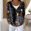 Women's Fashion Long Sleeve Christmas Snowman Snowflake Print Jacket Cardigan