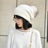 Winter Women Fur Pom Pom Knitted Beanie Hats  Warm Wool Cashmere Beanie Bobble Hat Factory