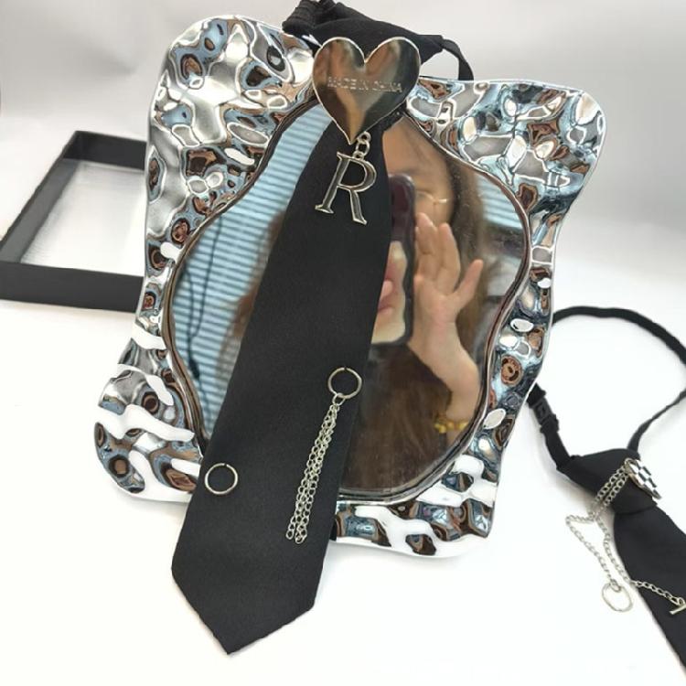 Student Pre Tied Neck Ties Preepy Look Heart Pin Metal Chain Dark Tie Cravat Vintage Neck Wear Accessories