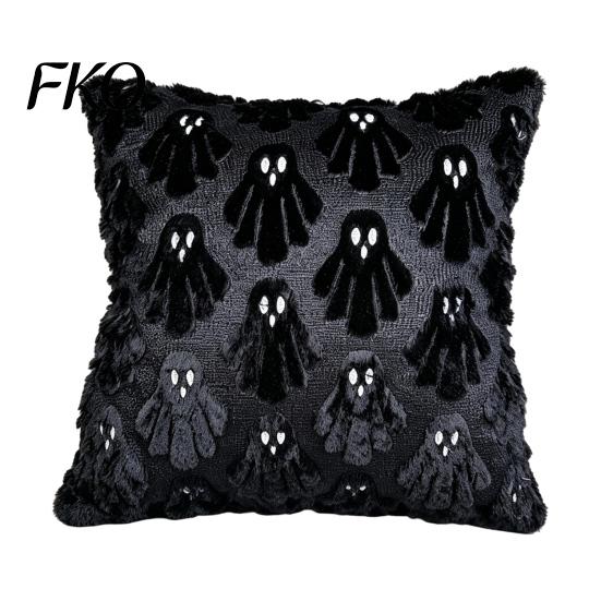 Seasonal Halloween Bedroom Accessories Ghost Cushion Cover, Fuzzy Throw Pillow 18x18 Inch Festive Living Room Sofa Decor Washable Plush Case for Couch
