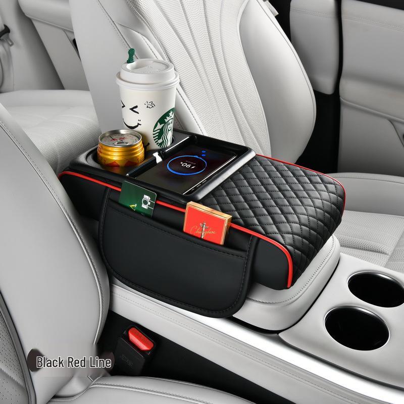 15W Kabelloses Schnellladen Auto Armlehnenpolster & Taschentuchbox mit FCC-, CE-, RoHS-Zertifizierung