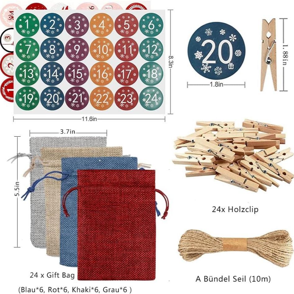 24pcs Christmas Linen Bag Drawstring Bag Set Party and Gathering Gift Box Cosmetics Jewelry Candy Packaging and Storage Bag