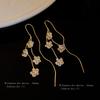Real Gold Electroplated Zircon Flower Fringed Earrings Korean Fashion Temperament Earrings Sweet High-end Earrings Women