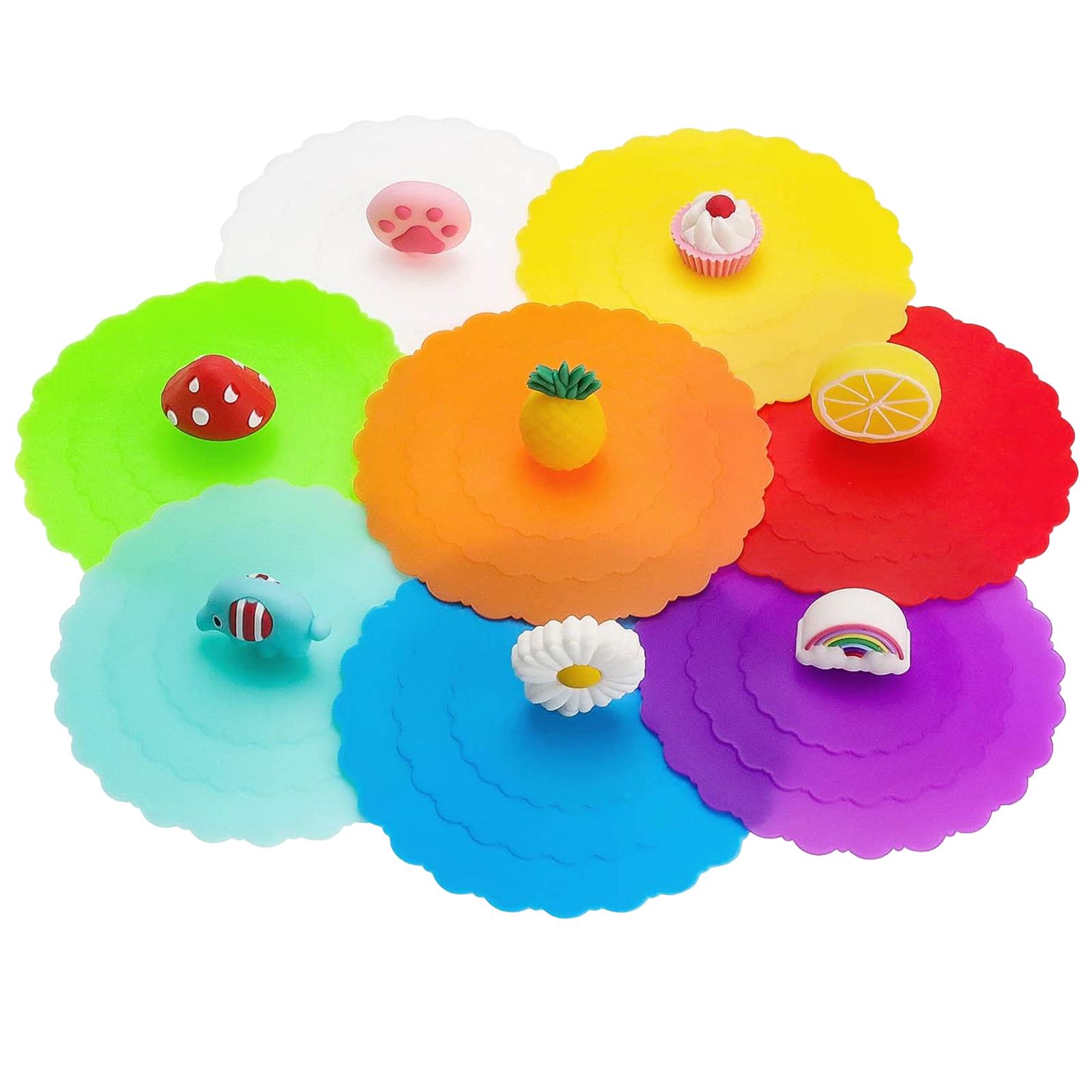 

8Pcs Silicone Drink Cup Lids 10cm Creative Round Mug Cover Reusable Anti Dust Cup Covers Cartoon Coffee Mug Lid