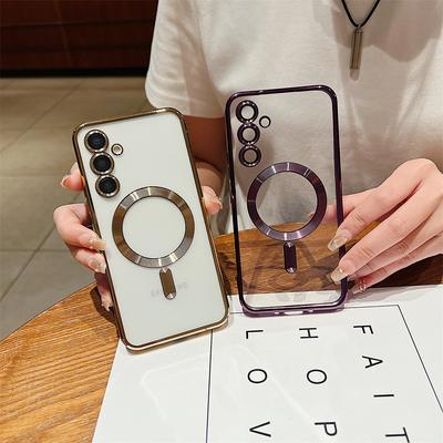 Funda de Silicona Transparente con Chapado de Lujo para Teléfono Galaxy A56 A55 A14 A24 A34 A35 Funda con Protección de Lente Magnética Cubierta Trasera Fundas A54