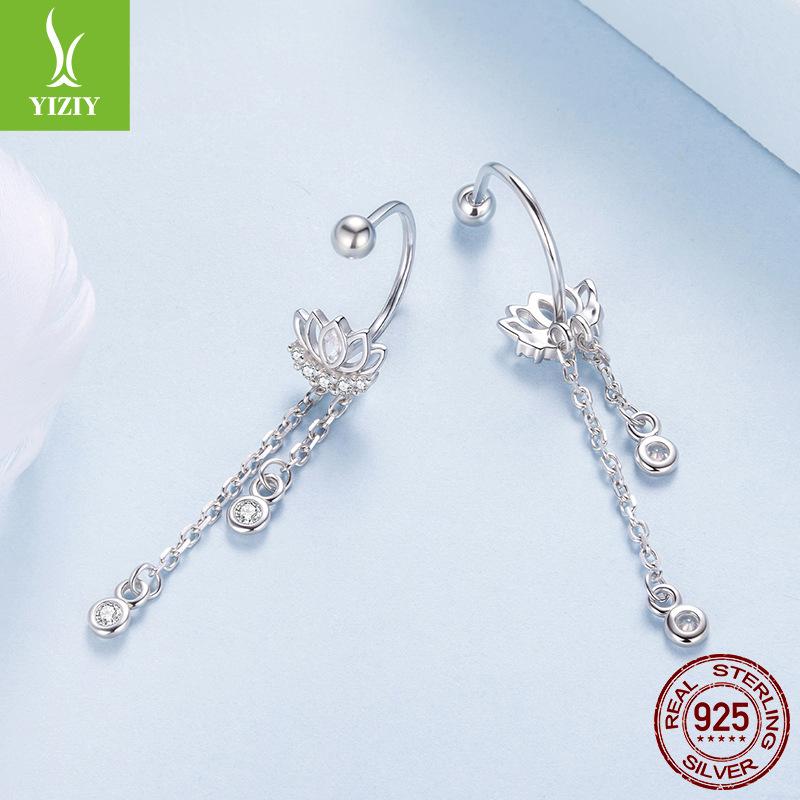 S925 Sterling Silver Tassel Lotus Stud Earrings Elegant And Smart High Temperament Flower Earrings Earrings
