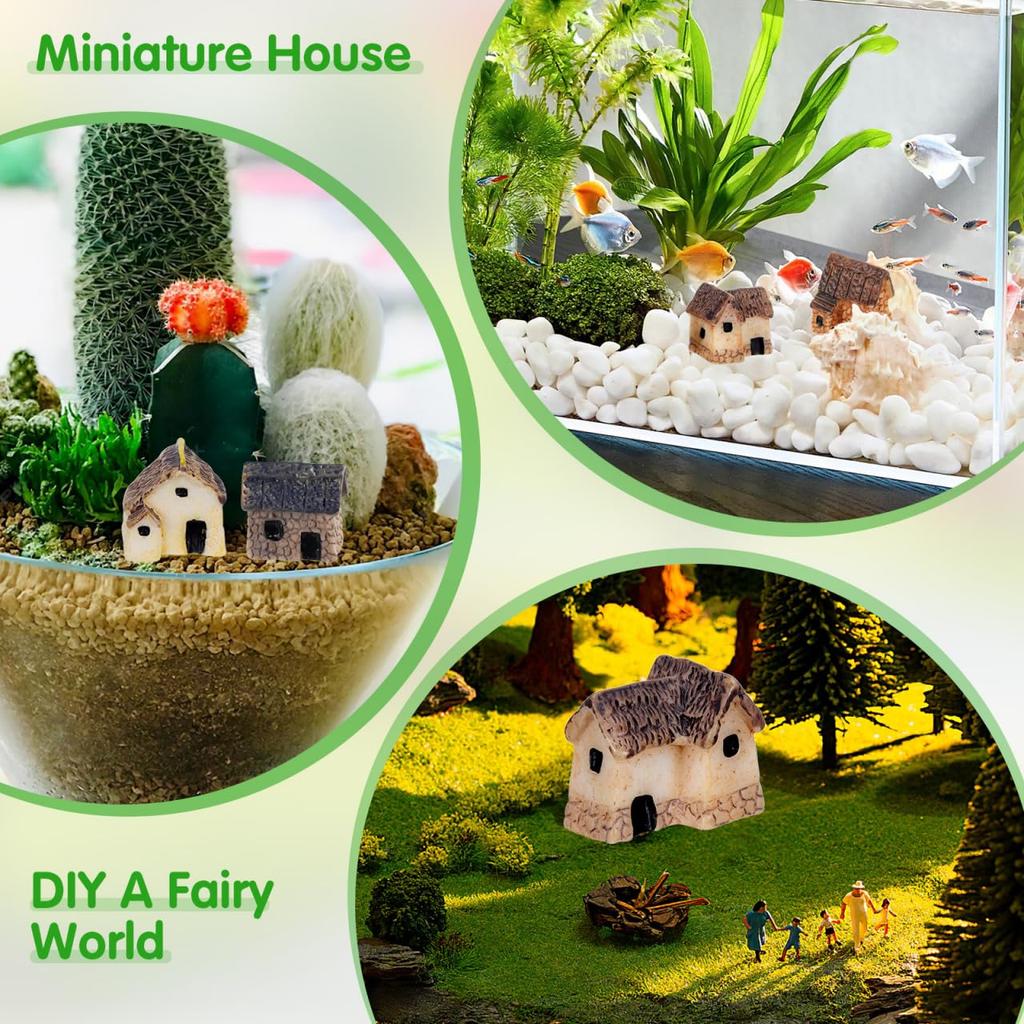 VANZACK Set of Miniature Micro Village Landscape Resin Thatched Huts for DIY Tabletop Bonsai Accessories 8-Piece Houses, Models, Terrariums, Decor,