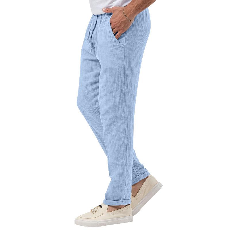 Summer Men's Breathable Solid Colour Bubble Trousers Large Size Loose Men's Casual Trousers