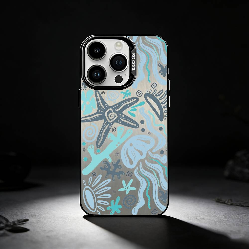 

Seashell Starfish Pattern Phone Case For iPhone 17,16,15,14,13,12,11 Plus,Pro Max,XS,Colored silver phone case iPhone12PROMAX