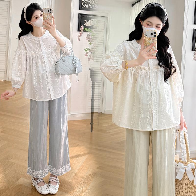 2026 Spring/Summer Lace Patchwork Blouse & Casual Maternity Pants Set L