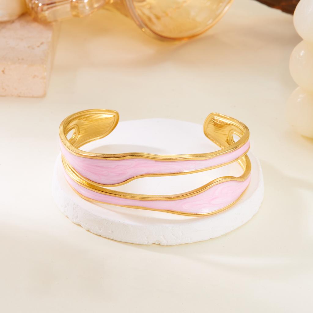 Vintage White Enamel Stainless Steel Open Bracelet for Women Simple Metal Irregular Shape Geometric Bracelet No Fading Jewelry