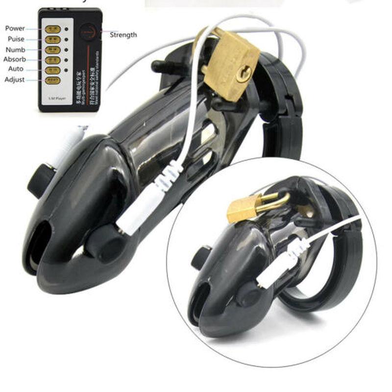 Electro Shock Male Chastity Cage Restraint Locking Ring Belt E-Stim Device  Penis Stimulation Sex Toy for Men Adult Sex Game