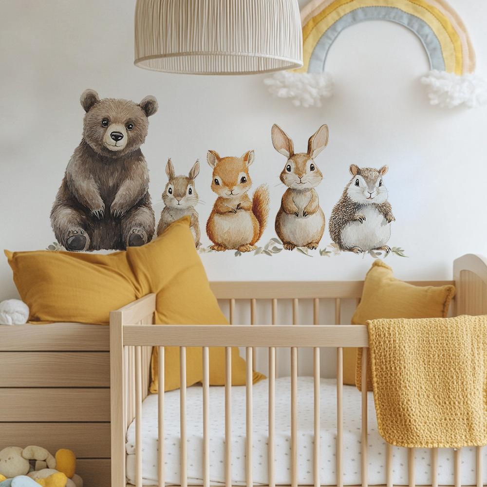 Cartoon Animal Set Self Adhesive Wall Sticker for Bedroom Living Room Entryway Decor