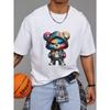 Cute Bear Hoodie Design White T-Shirt with Colorful Graffiti Bear Pattern for Casual Wear and Street Style Outfits