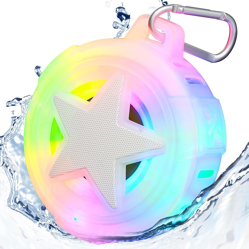 EBODA Bluetooth Shower Speaker, IP67 Waterproof Portable Speakers, Floating, TF Card, Small Outdoor Speaker with LED Light, True Wireless Stereo for