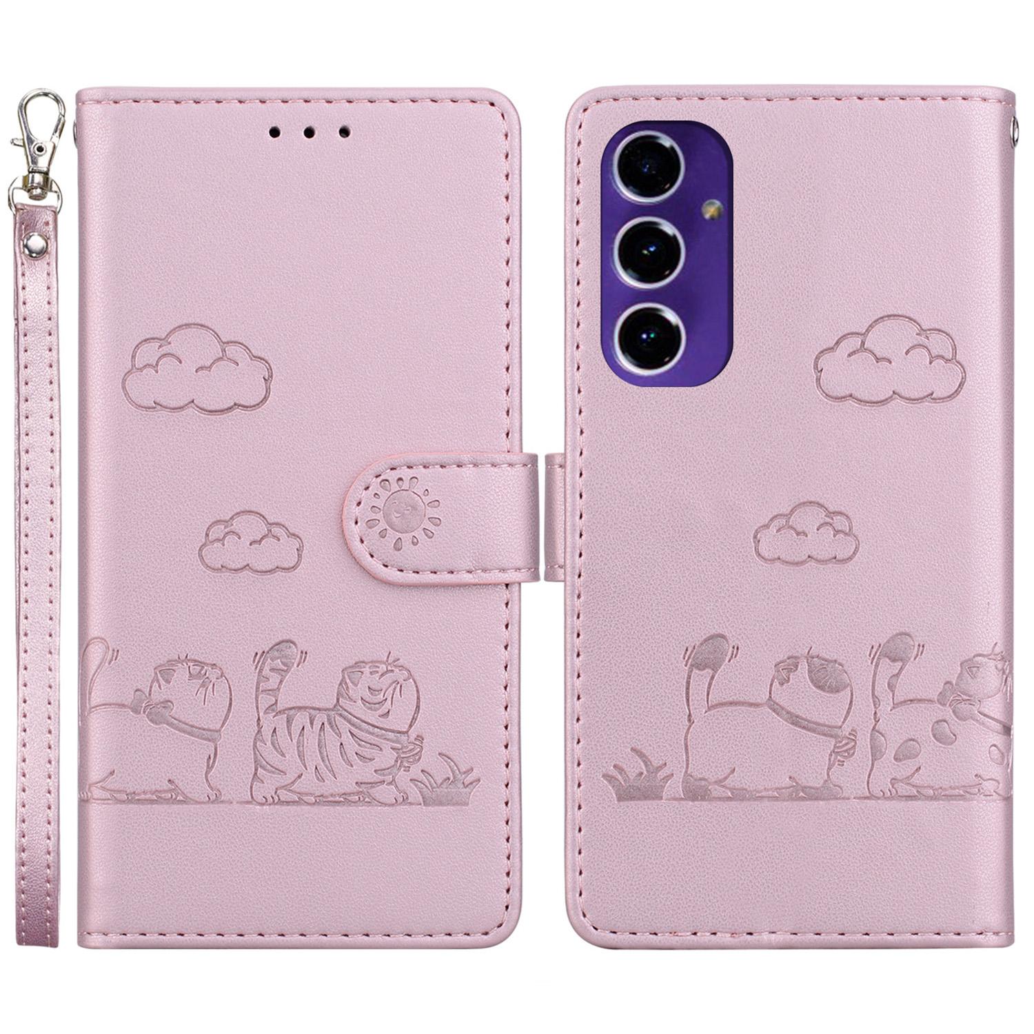 

For Samsung Galaxy S24 FE Case RFID Blocking Kitten Pattern TPU+PU Leather Phone Cover Pink
