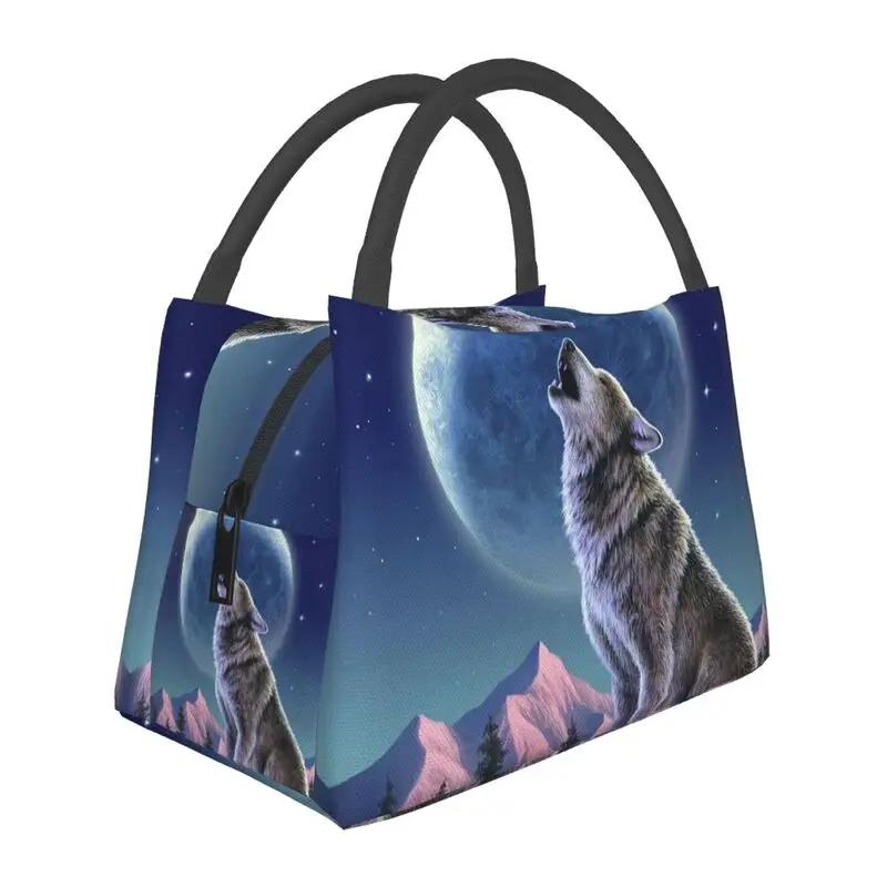Custom Black Wolf Insulated Lunch Bags for School Office Animal Resuable Cooler Thermal Bento Box Women