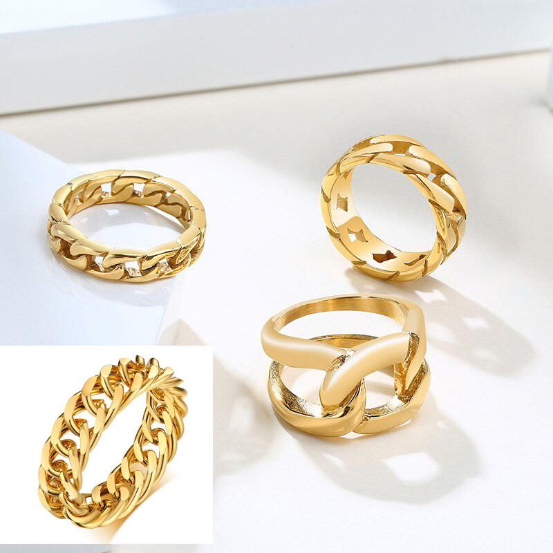 6mm Thick Chunky Chain Ring Cuban Curb Link Stainless Steel Stylish Ring for Women Girls