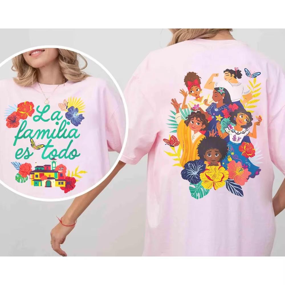 T-shirt floreale a due lati Famiglia Encanto La Familia Es Todo Luisa Maribel Antonio Isabel Tee Casa Madrigal Encanto