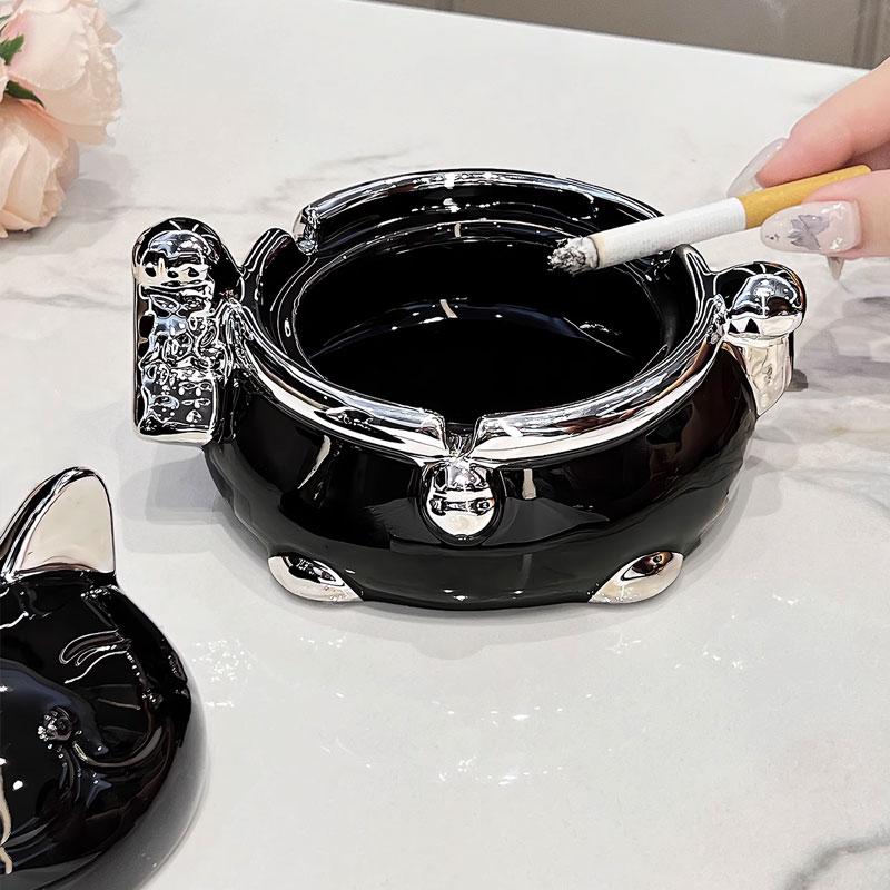 Zhaocai Cat Ashtray with Lid Anti Fly Creative Living Room Home Office Ceramic Ashtray Decoration for Boyfriend Ashtrays