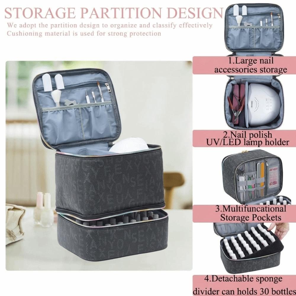 Double Layer Nail Polish Organizer Bag Large Capacity 30 Compartment Nail Care Kit Bag Handheld Essential Oil Storage Bag