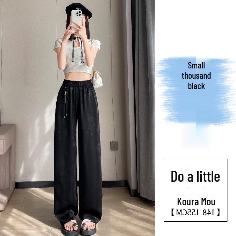 Dámské letní žakárové saténové ledově hedvábné kalhoty se širokými nohavicemi