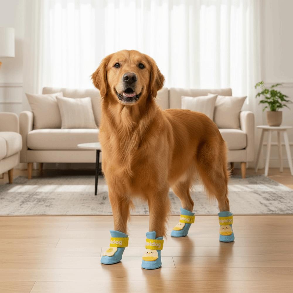 4Pcs/Set Silicone Pet Rain Boot Anti Slip Sole Wear Resistance Puppy Shoes Cartoon Waterproof Pet Paw Protector Rainy Weather