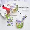 1piece Colored Plant Pattern High Legged Red Wine Glass Summer Natural Pattern Thickened Glass Cup Beer Glasses And Tall Glasses