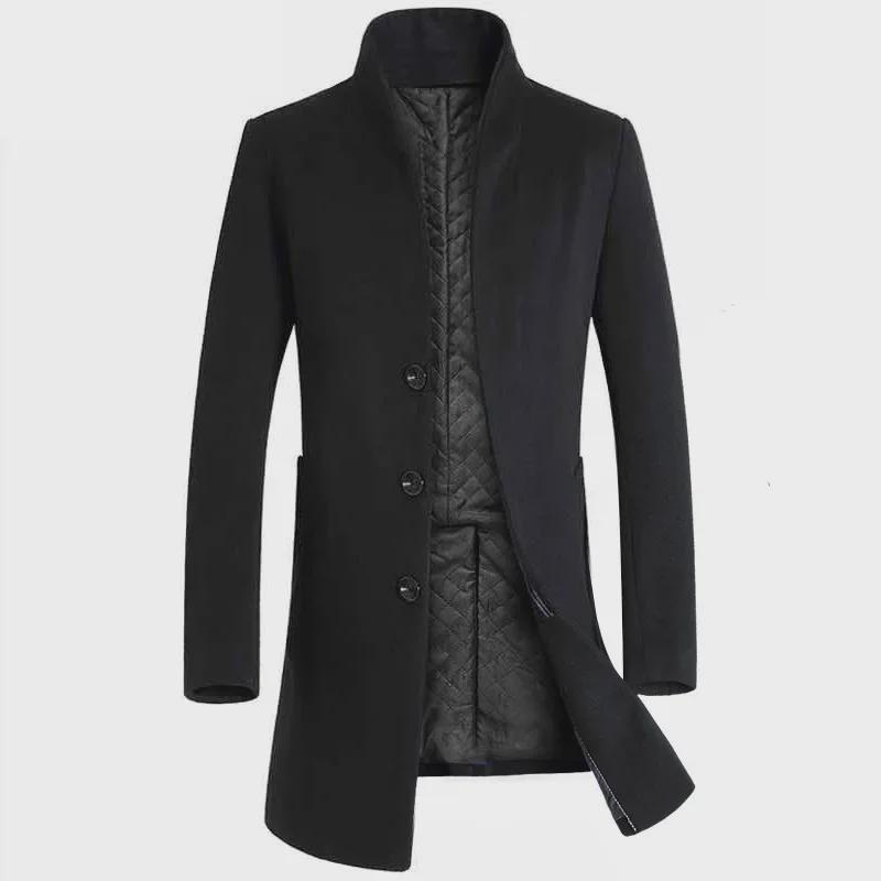Winter Slim Woolen Windbreaker Coat for Men, Medium & Long