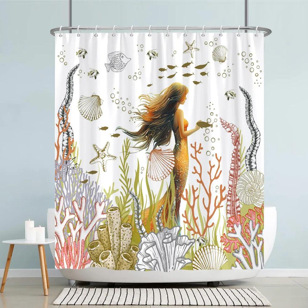 Ocean Starfish Shower Curtain Underwater Seahorse Coral Sea Turtle Shell Nautical Theme polyester Shower Curtains Bathroom Decor