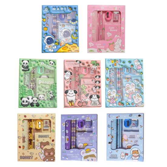 6 Stück Kinder Schreibwaren Geschenkset für Vorschule Kindergarten BPA-Freier Kunststoff Lernstift-Set in Niedlicher Cartoon-Box Praktische Schulmaterialien