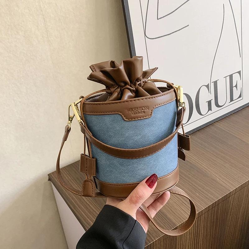 Šicí nitě Trend Crossbody tašky Kbelík Módní Vysoce kvalitní tašky přes rameno pro ženy se stahovací šňůrkou Dámské kabelky
