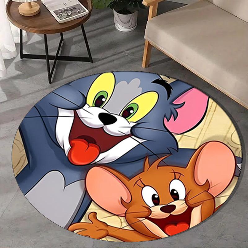 1PC Cat And mouse Romance Round Rug, Non-slip Chair Mat, Home Decor, Circle Carpet Perfect for Office, Bedroom, Living Room,Christmas gift