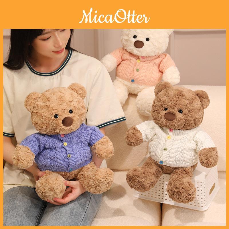 Teddy Bear Plush Stuffed Animal With Cozy Sweater Soft Huggable Bedtime Companion Gift For Girls Kids