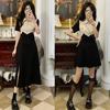 Contrasting Color POLO Neck Zipper Dress Women's Summer New Splicing Design Feeling Waist and Thin Split Skirt