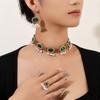 Bohemian Style Diamond-Set Colored Diamond-Set Fringed Necklace, Retro Court Style Earrings, Rings, Jewelry Set, Women